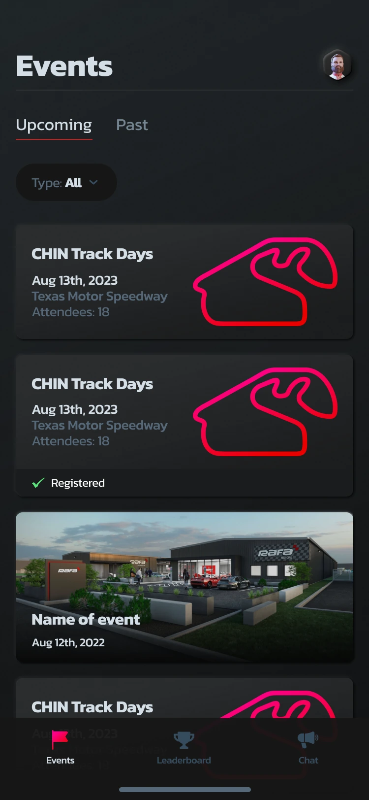 Events, upcoming: the club calendar a member opens first